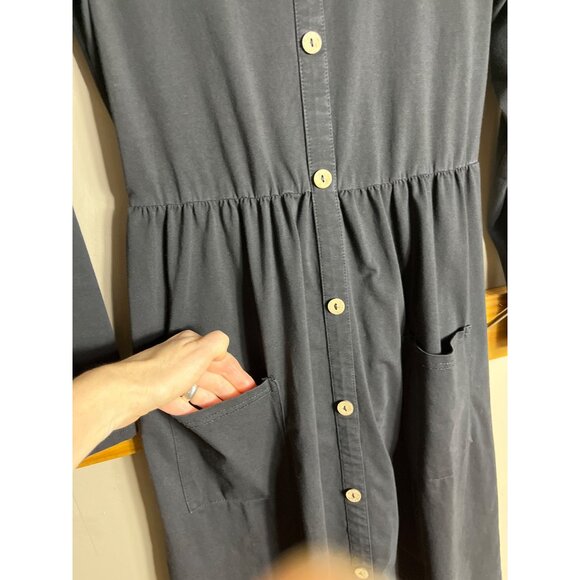 Black Jersey Knit Dress Fit Flare Midi Comfy Casual Cotton Pockets Basic Women S - Picture 6 of 9